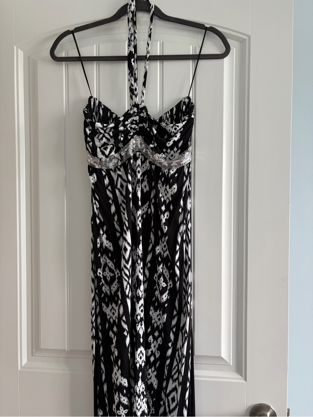 INC International Concepts Black and White Smocked Waist Maxi Dress